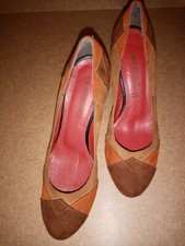 Brown patchwork decoration leather suede platform Size 5UK original made in Ital