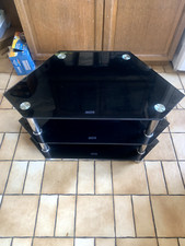 Tempered Black glass TV Trolley.3 shelves for DVD/Blue Ray players & media unit.