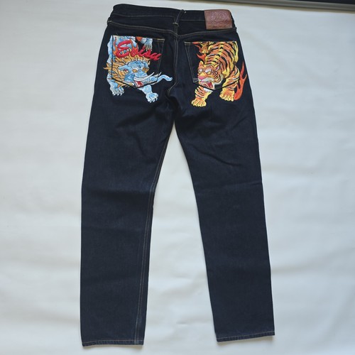 Evisu navy embroidered jeans - embroidered,