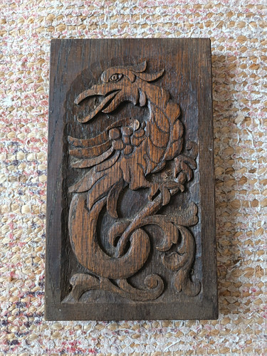 Antique carved oak mythical - antique,
