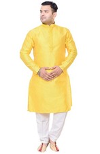 Men's Yellow Jacquard Kurta Trouser Style Pajama Haldi Ceremony 1930 UK