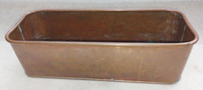 Vintage copper trough planter, roll top, flat base, herbs windowsill, 37cm