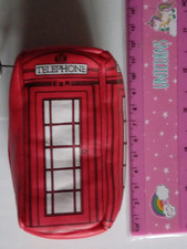 VINTAGE Old Keyring Leather Look Red Plush Soft Telephone  Box Bag Storage Plast