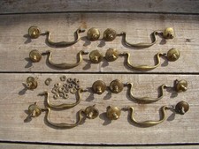 8 x Vintage Brass D Drop Pull Handles Salvage Drawer Cabinet Cupboard Handle