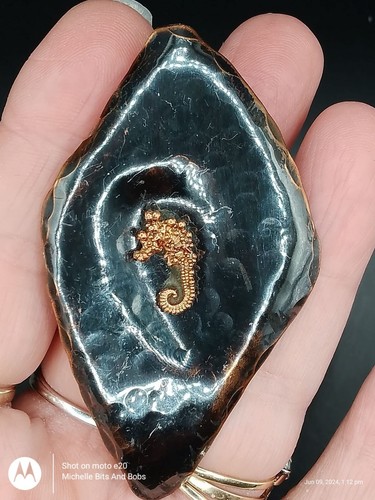 Copper enamel brooch with - enamel,