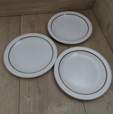 Retro Dudson Duraline Dinner Plates White Brown Line Vitrified Stoneware x3 9 In