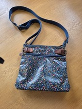 Beautiful Fat Face Navy Blue Floral Oil Cloth Crossbody Handbag VGC