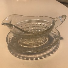 vintage pressed glass little jug and saucer perfect for cranberry, mint, sauce