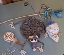 cat toys x4 toy Knitted Mouse feather bell teaser hand made crochet mice willow