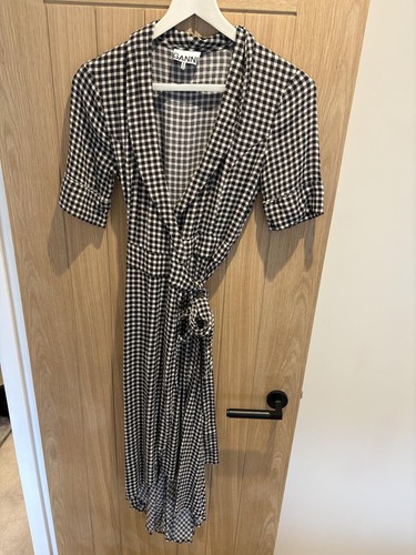 Ganni gingham print wrap midi - gingham,