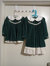 Vtg 80s Little Anne By Evatex Emerald Christmas Dress Sibling Set Sz 1 & 3 GUVC 