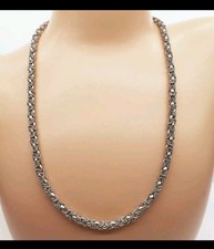 Vintage Egyptian 800 Fine Silver Heavy 63.8g Byzantine Chain Necklace with Box 