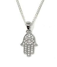 Sterling Silver Hamsa Pendant set with Cubiz Zirconias on Sterling Silver Chain