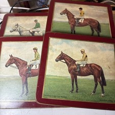 Four Vintage Table Place Mats With Hennessy Gold Cup Winners Depicted On Each.