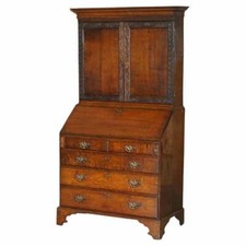 GEORGE III CIRCA 1760 ENGLISH OAK THOMAS CHIPPENDALE CARVED BUREAU BOOKCASE
