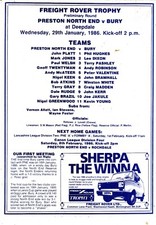1986 Preston v Bury Freight Rover Trophy Single Sheet