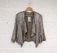 River Island Sequin Open Waterfall Jacket Bolero Brown UK 6 - New