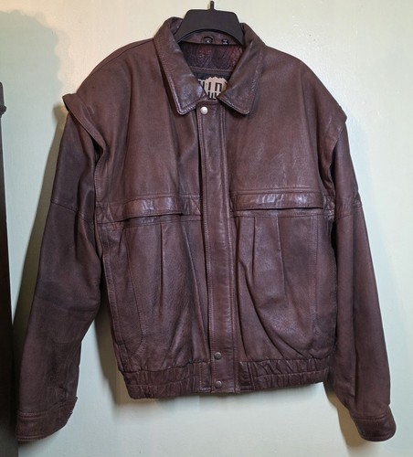 Vtg brown leather - leather, bomber