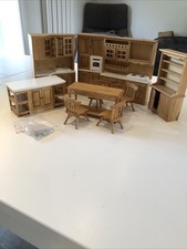 Dolls House Complete Pine Fitted Kitchen + Table & Chairs 