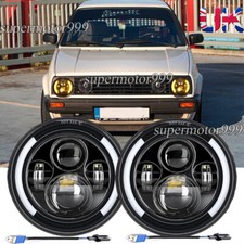 Pair 7" Round LED Headlights Hi/Low Beam Halo Angel Eyes Fit VW Golf Mk2 1983-92