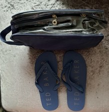 TED BAKER Mens FLIPPER Flip Flops SLIDERS Navy LOGO SANDALS New CARRY BAG 8/42