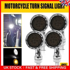 4x LED Chrome Motorcycle Turn Signal Indicator Light Motorbike Amber White Lamp