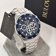 Bulova Marine Star 98B400 Blue Dial Stainless Steel Chronograph Men's Watch New