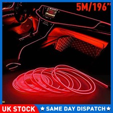 5M USB Car Interior LED Strip Lights Ambient Lighting Blue Neon Dash Glow Tube