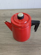 Vintage Bright Red Enamel Stove Kettle 1.5L Camping Collectable Kitchenalia