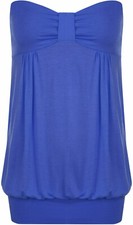 Ladies Stretch Strapless Summer Top Bandeau Boob Tube Knot Front Loose Fit 8 18