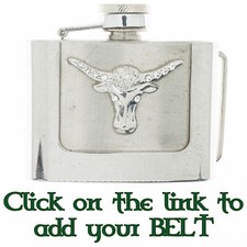 Removeable Hip Flask Buffalo Longhorn Cow Belt Buckle Biker American Cowboy.