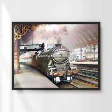Steam Train Engine Old Railway Station Art Print Poster Wall Picture Decor XL