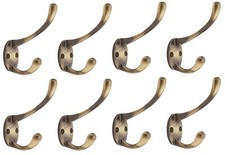 8 x Antique Solid Brass Victorian Wall Door Coat Kitchen Hook Rustic Old Style
