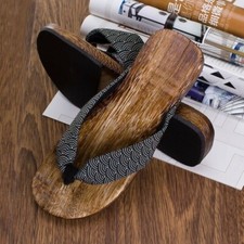 Mens Summer Japanese Geta Clogs Flip Flops Thong Sandals Wooden Slippers Shoes