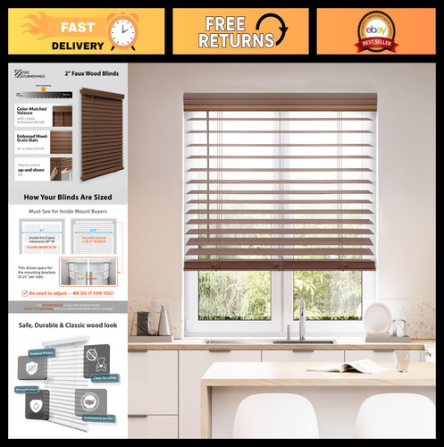 Cordless faux wood blinds - cordless, 2"