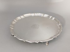 Silver plated Salver on hoof feet with Etched Monogram by Barker Brothers