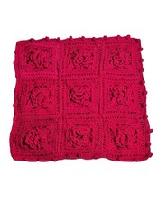 Crochet Handmade Cushion Cover Vintage Style Floral Red Colour 15.5"/15"