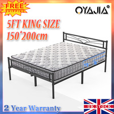 Queen Size Metal Bed Frame with Headboard and Footboard Heavy Duty Slat Support