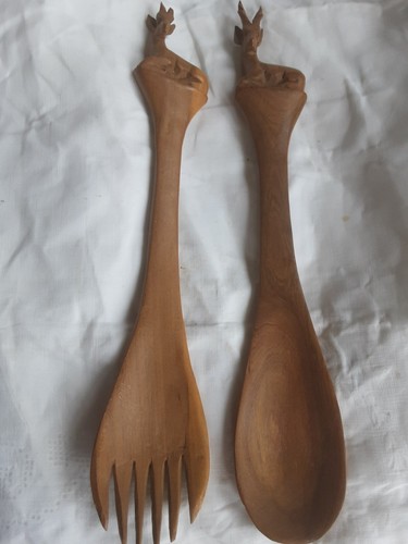 Salad servers hand carved - servers,