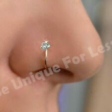 Nose Ring Hoop Fake Slide On 925 Gold Flower Clear Crystal  Piercing Needed!!