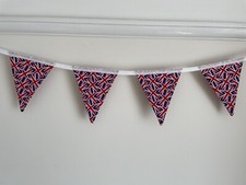 HOMEMADE FABRIC BUNTING UNITED KINGDOM RED WHITE & BLUE UNION FLAG
