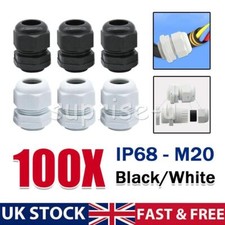 100 x M20 Cable Glands 6-12mm Bulk Stuffing Compression IP68 Waterproof UK New