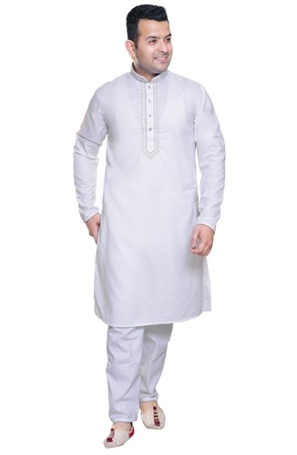 Men white cotton embroidered - men's,