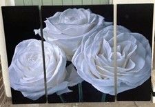Picture three part wall hung 89 x 90 large white flower three sections used 