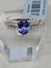 9kt Gold Tanzanite & Diamond Ring Size S  (1.89g)