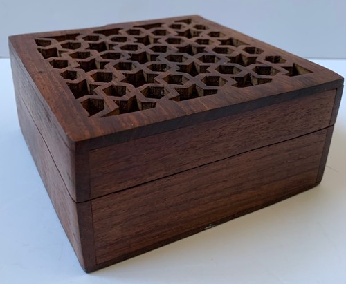 Vintage wooden box carved - carved, star