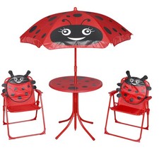 Kids' Garden Bistro Set 3 Piece with Parasol Furniture Multi Colours vidaXL