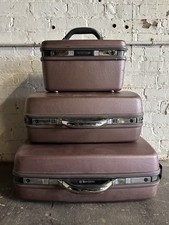 Vintage Purple Suitcase Luggage Train Wardrobe Travel Overnight Trunk Samsonite