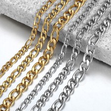 Gold Silver Stainless Steel Necklace Link Figaro Chain for Men Women 3-6mm Wide