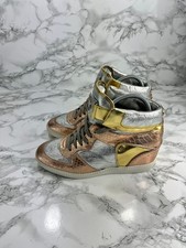 Michael Kors Women's High Top Wedge Trainers Metallic Gold Silver Brown UK 5.5 